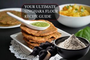 A vibrant platter of various golden-brown Singhada Flour snacks, including crispy cheelas and savory cutlets, garnished with fresh coriander, signifying healthy and gluten-free Indian appetizers.
